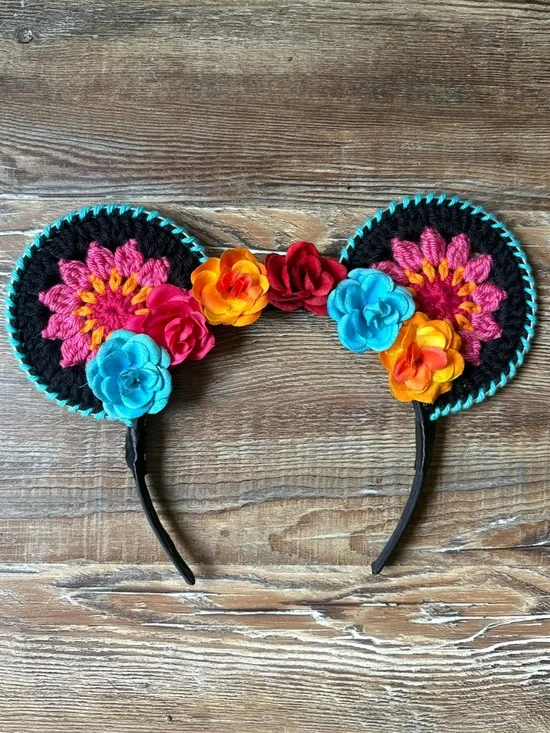 Disney Crochet Colorful Flower Mouse Ear Headband