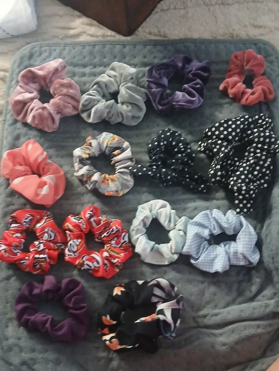 14 Assorted  Velvet and Patterned Hair Scrunchies - Multi-Color Pack