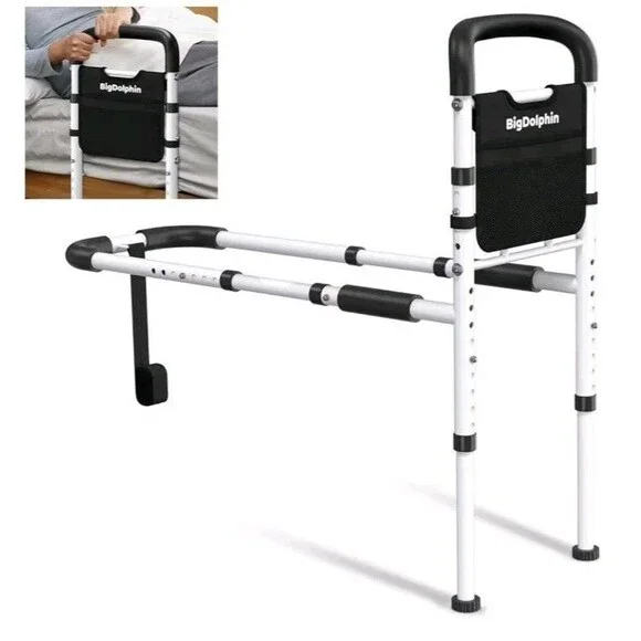 ATSM Adjustable Bed Rails for Elderly 350lb Capacity Non Slip Grip Storage