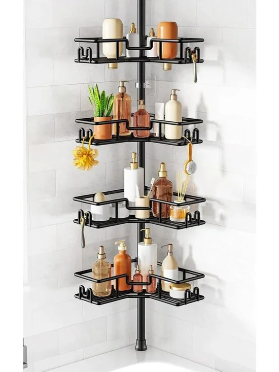 Adjustable 4-Tier Shower Caddy Tension Pole - Rustproof Corner Organizer Rack