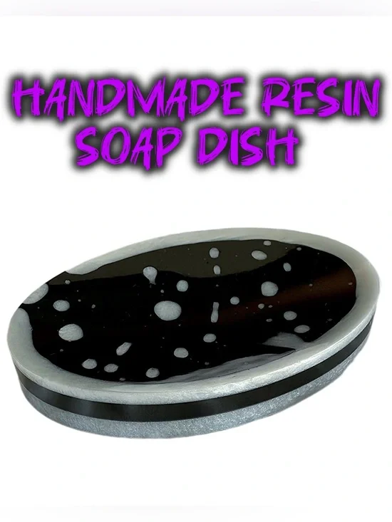 Handmade Resin Soap Dish - Black and White Splatter