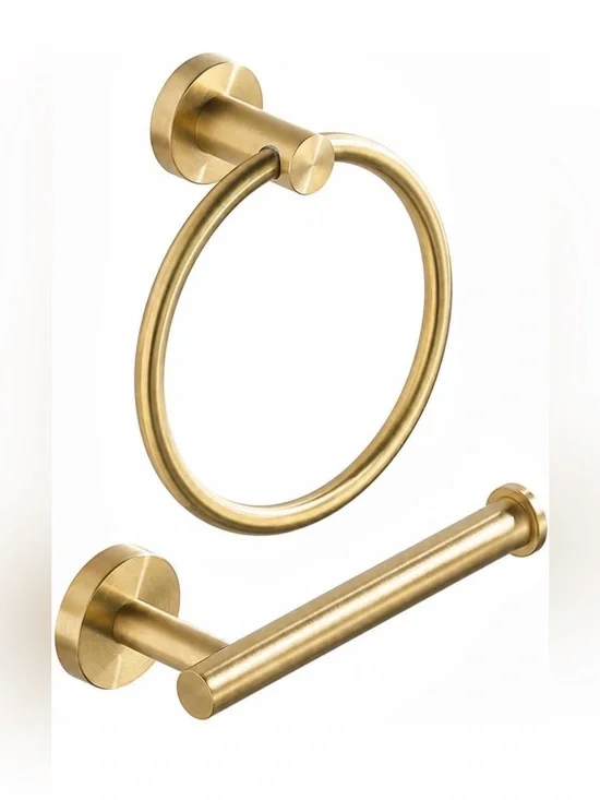 NEW! FAIRGIA Toilet Paper Holder Towel Ring Brushed Gold Bathroom Hardware