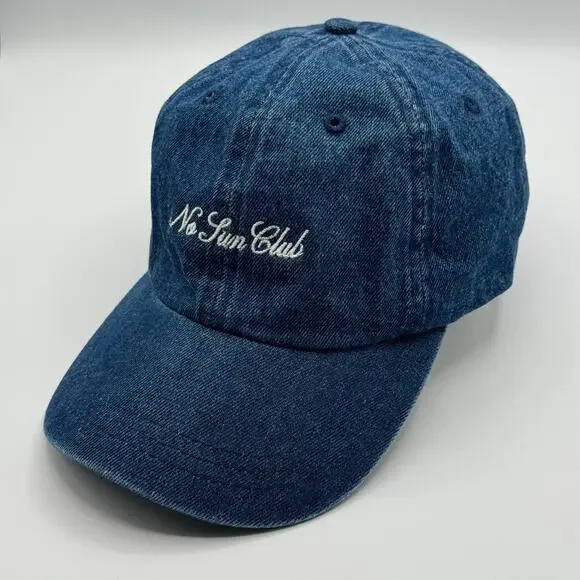 Barefaced Cosmetics No Sun Club Embroidered Logo Spell Out Denim Blue Hat Adjust
