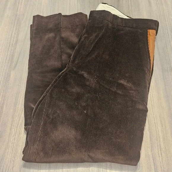 Orvis Brisbane Moss Corduroy Pants Mens 42 Brown Leather Trim Sporting Tradition