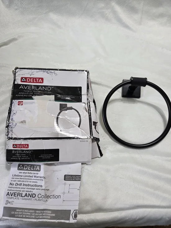 New Delta Averland Black Towel Ring AVE46-MB