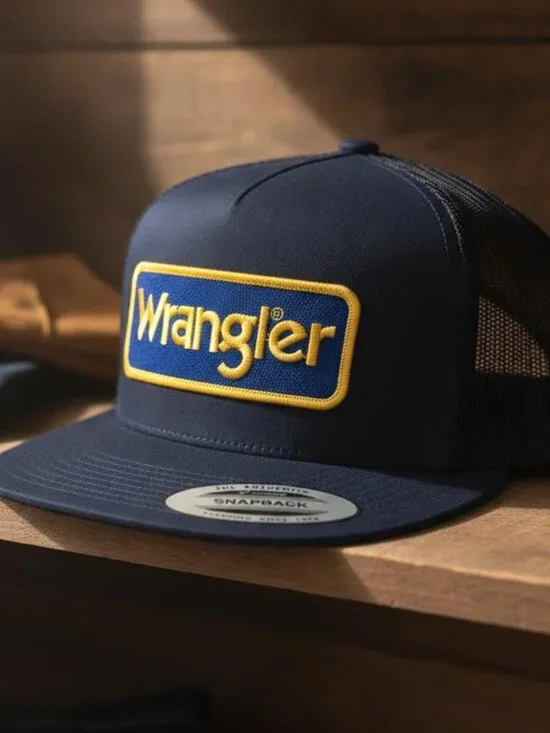 Retro Wrangler Trucker Hat Vintage Western Cowboy Patch Yupoong Snapback Cap 80s