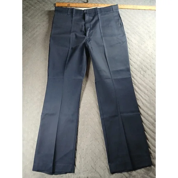 NEW DeeCee Navy Blue Work Pants Mens Flat Front Straight Leg Twill Trousers35x31