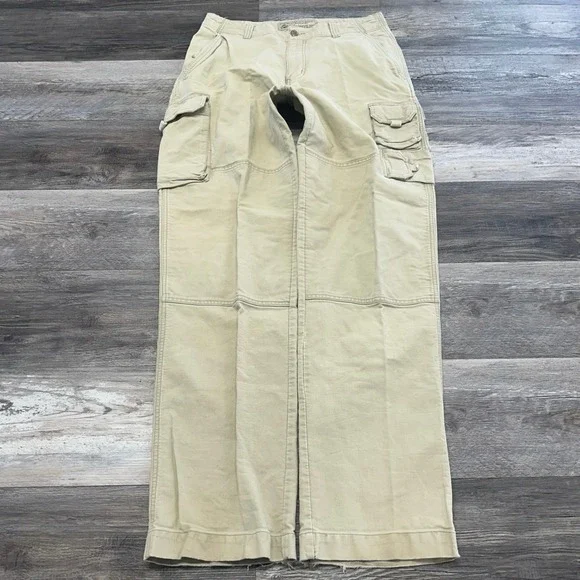 Vintage Y2K American Eagle Cream Tan Mens 33x33 AE Cargo‎ Pants Baggy Loose