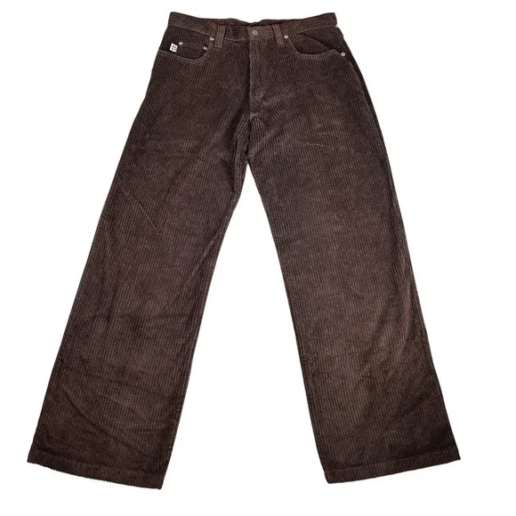 Kikwear Industries Mens Brown Wide Wale Corduroy Baggy Wide Leg Pants Y2K 30114