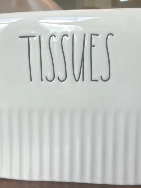 Rae Dunn TISSUES Ceramic Tissue Box Cover Off White Farmhouse Decor Ribbed Base