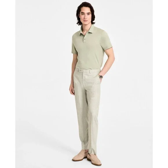 Calvin Klein Slim-Fit Dress Pants Men's 38Wx30L Taupe Solid Zip/Button Closure