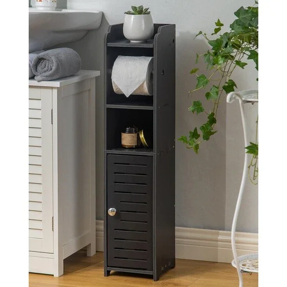 Toilet Paper Holder Stand Slim Bathroom Storage Cabinet Waterproof White
