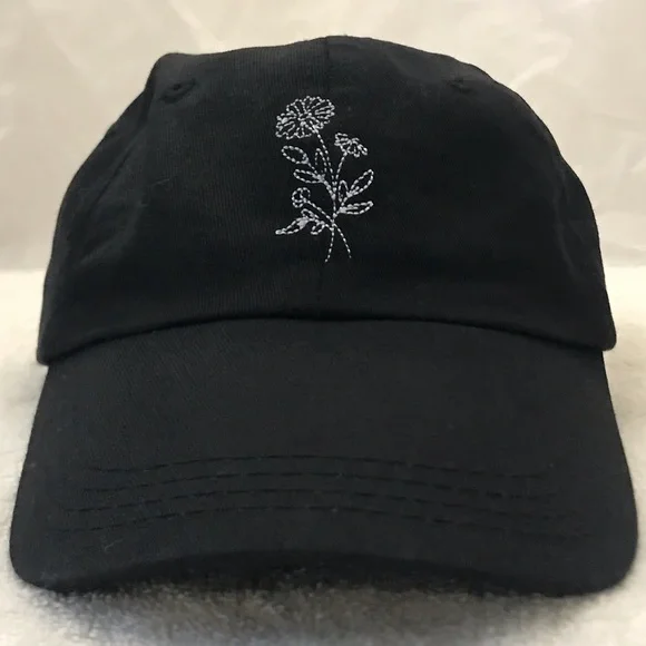 Women's Adjustable Black & White Flower Cap