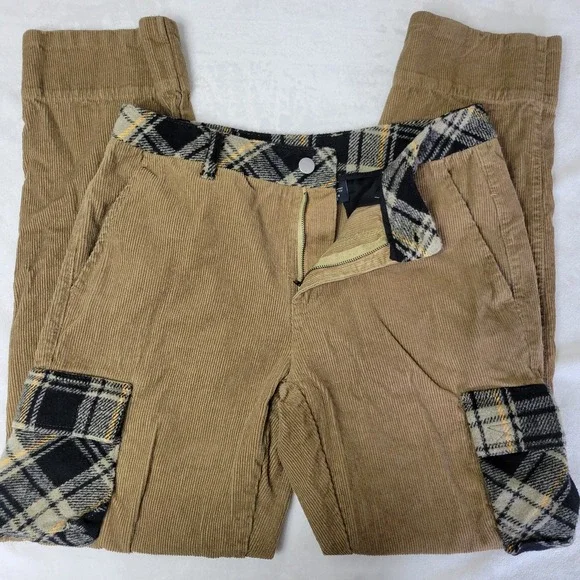 WESC We Are The Superlative Conspiracy Corduroy Cargo Pant 29x32 Tan Plaid‎