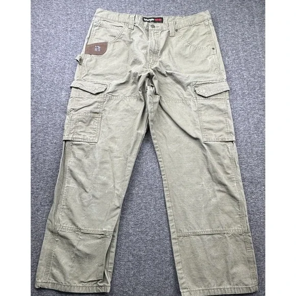 Wrangler Riggs Canvas Double Knee Cargo‎ Pants Green Carpenter Men's 38x30 Work