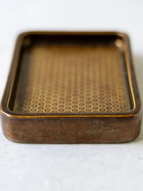 Ceramic copper finish metallic glaze soap dish 3.5