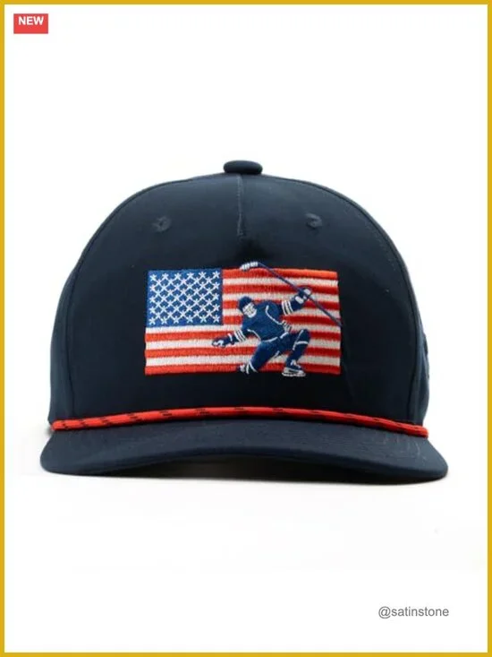 Six-Panel Structured Rope Hockey Hat with Embroidered Design - Adjustable Snap