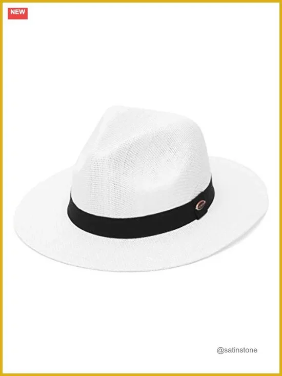 Straw Fedora Sun Hat with Adjustable Drawstring - Paper Panama Hat for Beach