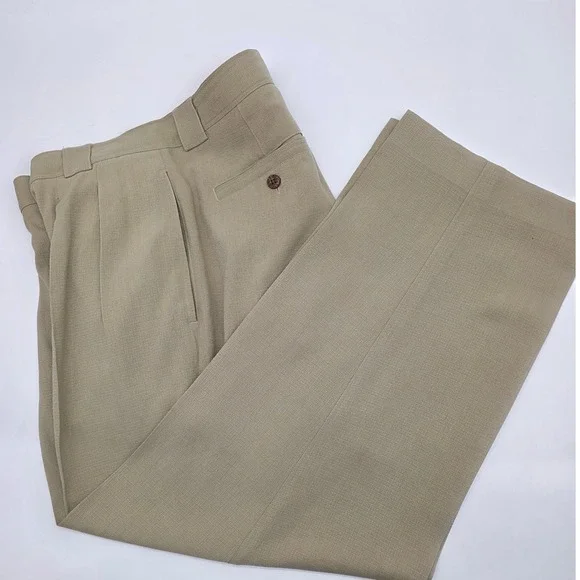 Tommy‎ Bahama Dress Pants Mens 36 Tan Good 100% Silk Pleated Textured Tropical