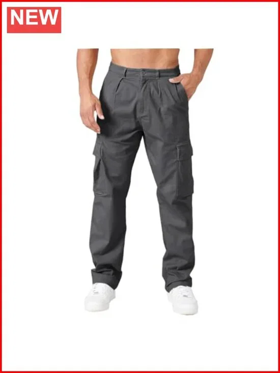 Men's Relaxed Fit Cargo Pants 6 Pockets Elastic Waist Cotton Work Pants
