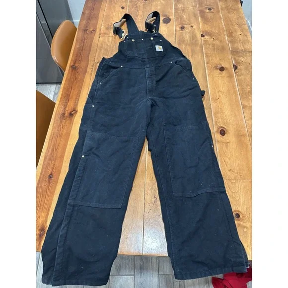 Carhartt Men's Black Duck Canvas Insulated Bib Overalls 38x30 Workwear