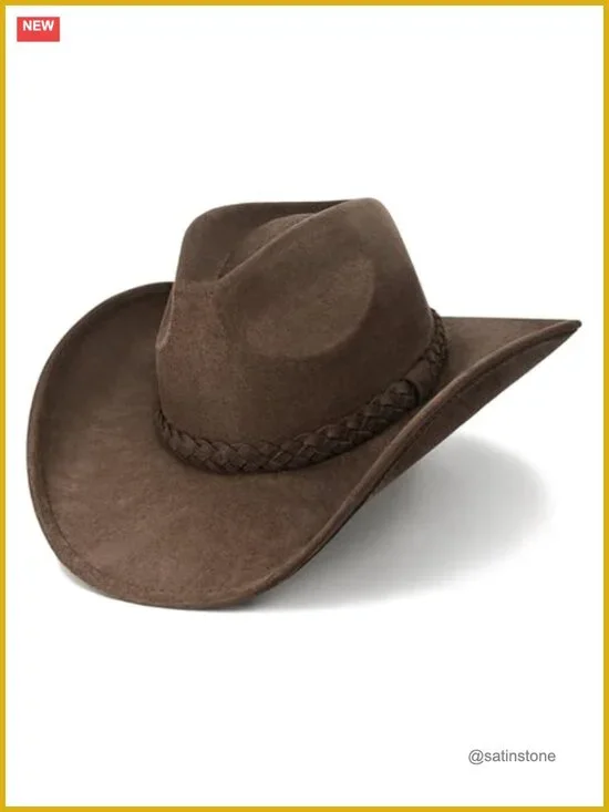 Faux Suede Cowboy Hat - Adjustable Teardrop Western Hat with Wired Brim