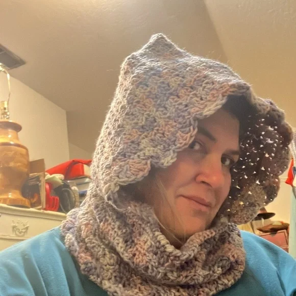 Women’s crochet hood balaclava hooded scarf handmade head covering purple hat