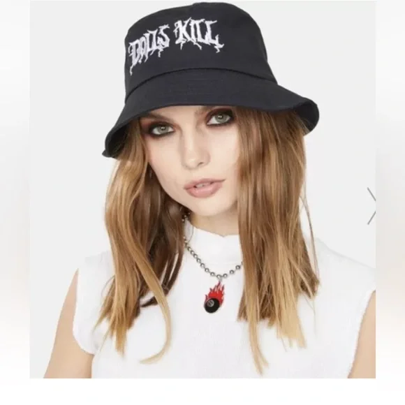 Dolls Kill Black Logo Bucket Hat