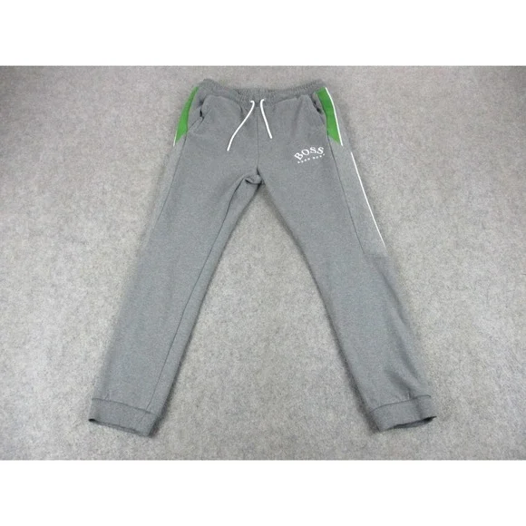 HUGO BOSS Pants Mens Medium Gray Jogger Drawstring Side Stripe Fleece Athletic