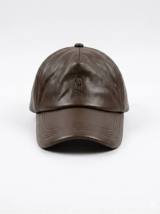 Steve Madden Dark Brown Leather Cap with Embossed Logo