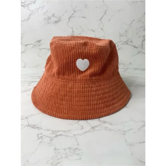 Kids Teens Rust Corduroy Bucket Hat with Heart Patch