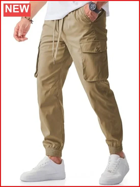 Men's Cargo Joggers Sweatpants with Pockets Elastic Waist Drawstring Tapered