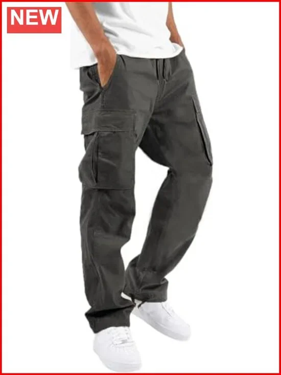 Cargo Pants Drawstring Casual Hiking Joggers Athletic Trousers Cotton Loose