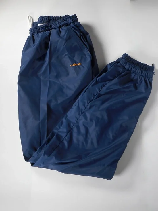 VTG 90s LETA Navy Blue Mens Sz L Nylon Wind Track Pants Lined Zipper Lower Leg