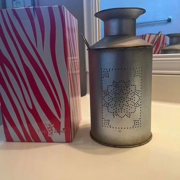 Pink Zebra silver milk can