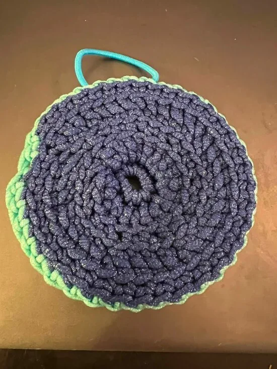 Body Exfoliator - Blue and Turquoise - Made w/Scrubology Yarn (Designed for dish