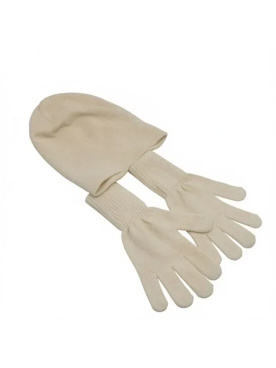The Easy Life Beige Knit Beanie Hat Gloves Set Unisex Size L XL New