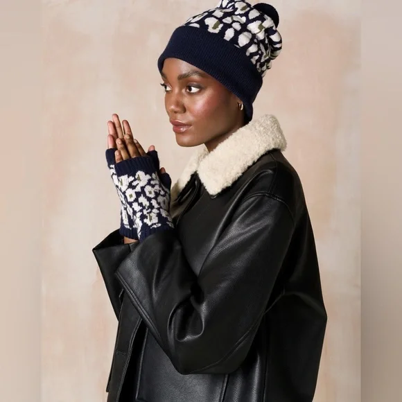 Rosie Sugden -Leopard Beanie, Blackberry/Icing/Moorland