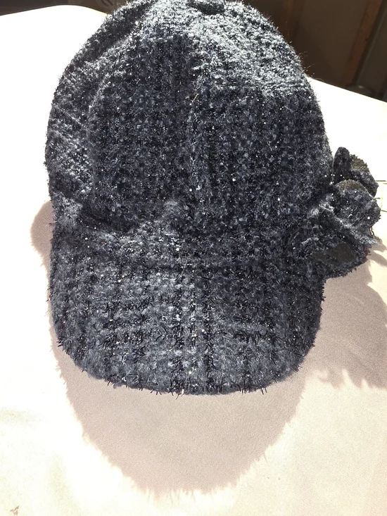 Navy Textured Knit Visor Cap with Side Bow