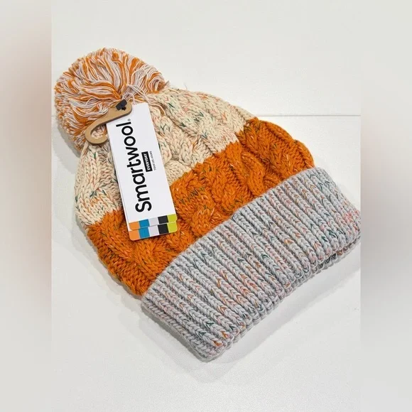 SmartWool Isto Retro Beanie Hat Merino Wool Marmalade Orange NWT Adult Cable
