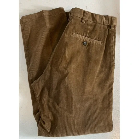 Straight‎ Corduroy Pants Men's 32 x 30 Brown Cotton Stretch Trousers