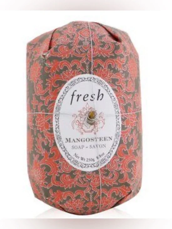 Mangosteen Oval Soap Orange-Patterned Wrapped Soap with Light Blue Box