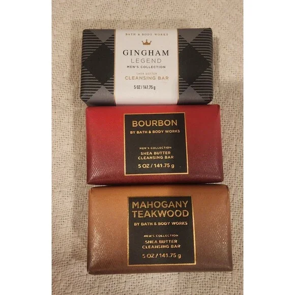 Bath & Body Works Men Collection Soaps Lot 3 Bourbon Gingham Mahogany