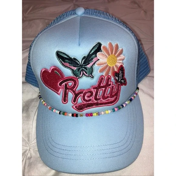 Pretty Butterfly Blue Trucker Hat SnapBack