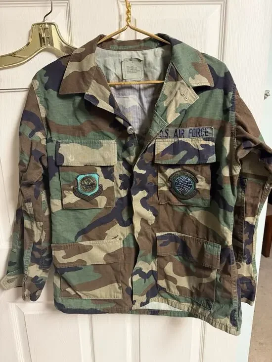 US Air Force Jacket Mens Small Short Woodland Camo Hot Weather Combat Patches