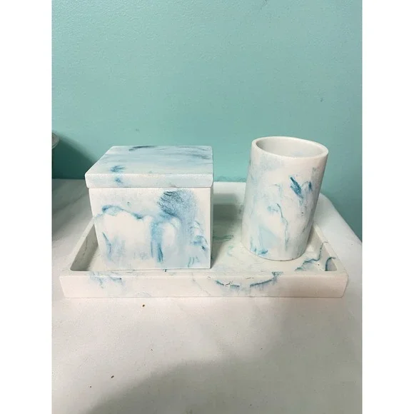 3pc Celeste‎ Bath Accessories Set Blue Marble -