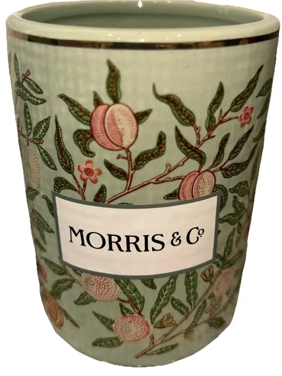 Large MORRIS & CO. Green Floral Fruit Burlap-Look Ceramic 4-1/4