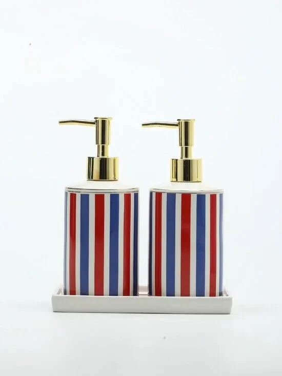 Patriotic Red, White & Blue Soap Dispenser Set - 3-Piece Kitchen & Bath Decor