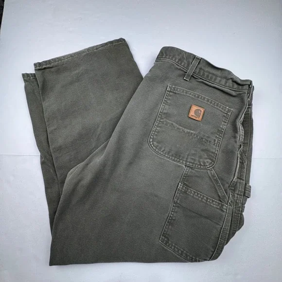 Carhartt Carpenter Pants 42x30 Cotton Canvas Workwear Durable Faded Olive Green