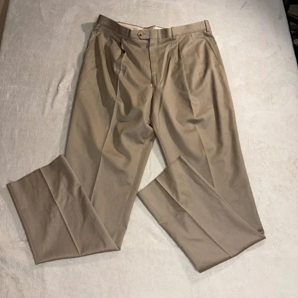 JB Britches Winston Khaki Pleated Dress Pants 100% Worsted Wool Italy 40R NWT